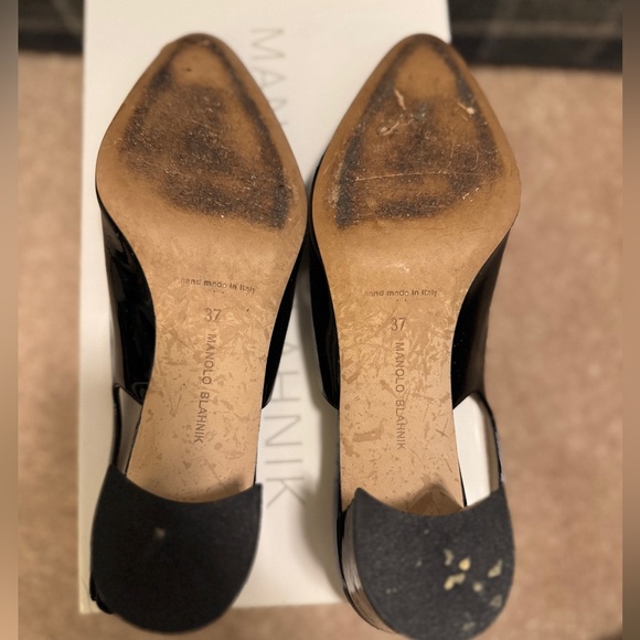 Manolo Blahnik 50mm Allurasa Heel Slingback Pump Black Patent Designer